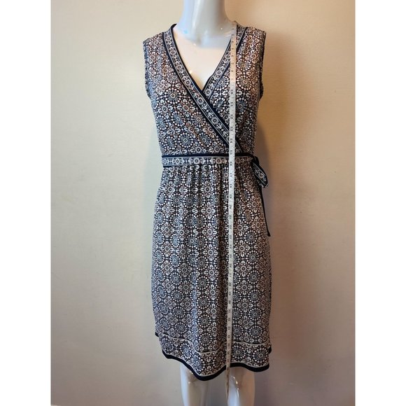 Max Studio Womens Faux Wrap Midi Dress 7904W52 Geometric Print Tie Knot Blue XS - Picture 5 of 10